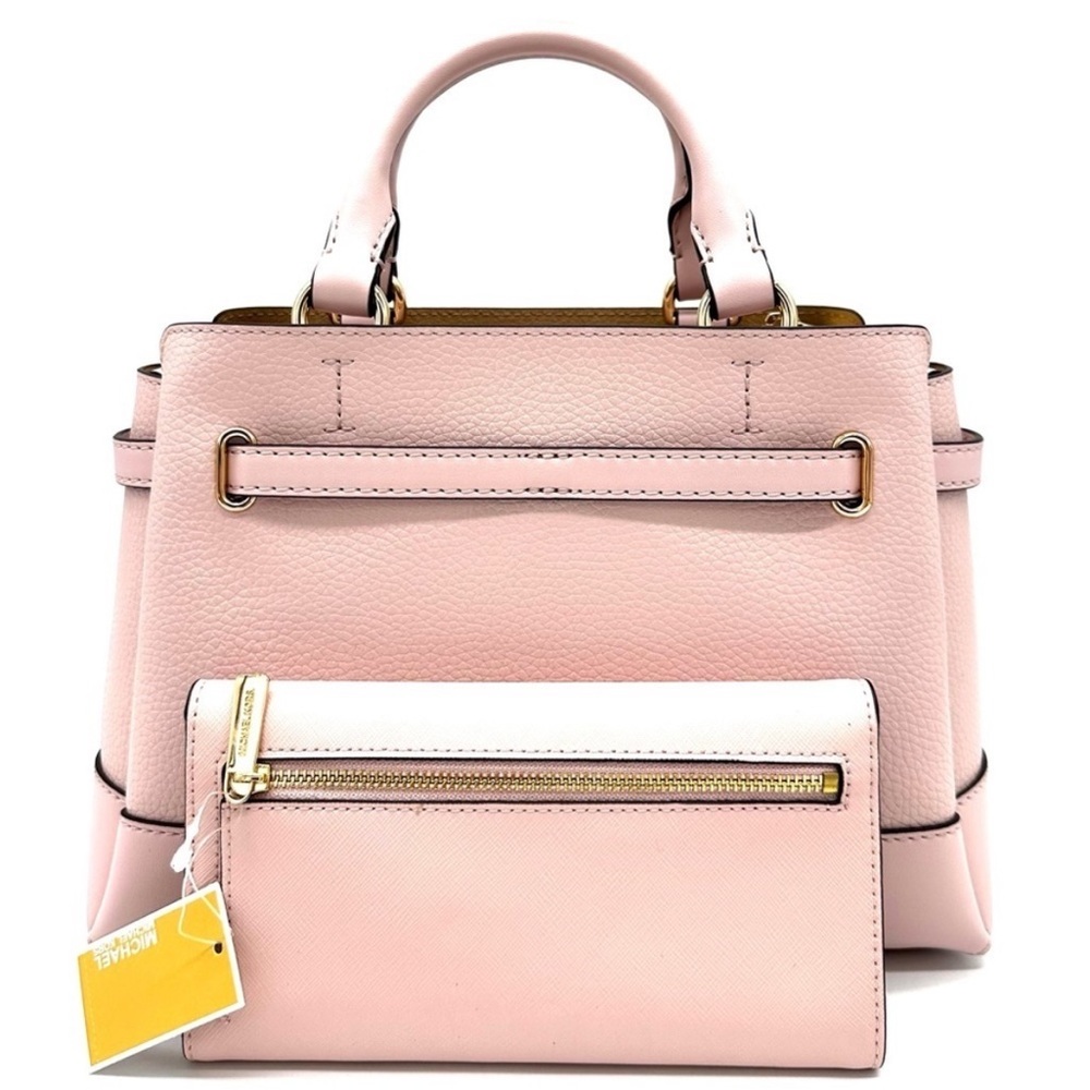 Michael Kors Reed Small Satchel Crossbody Bag & Large Trifold Wallet Light Pink - Picture 3 of 15